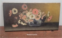 Folksy floral oil painting on canvas
