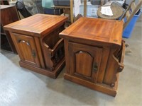 PAIRSOLID WOOD 1 DOOR END TABLE W/MAGAZINE HOLDERS