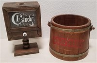 Primitive Wood Bucket & Vintage Candy Dispenser