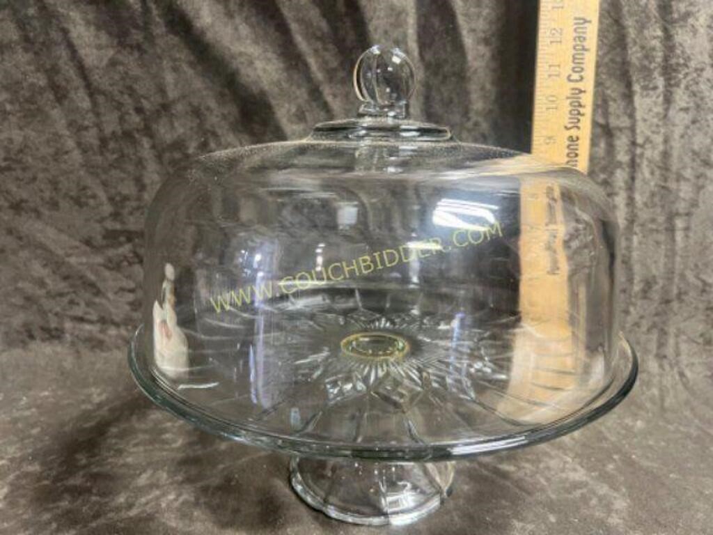 Glass cake pedestal and domed lid