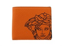 VERSACE Orange Leather Two Fold Wallet