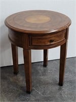 Round Wood Inlay End Table