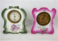 Two Small Desk Clocks in Hand Painted Porcelain