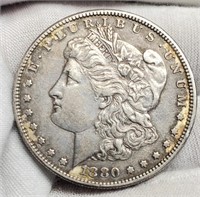 1880-S Morgan Silver Dollar AU50 w/