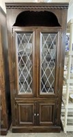 Vintage Lighted Display Cabinet w/ Leaded Glass