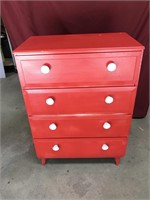 Cute Red/White Painted Pine Chest Of Drawers