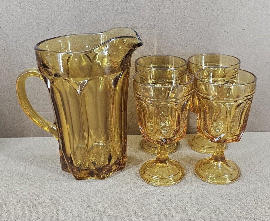 Fairfield Honey Amber Pitcher & Glasses