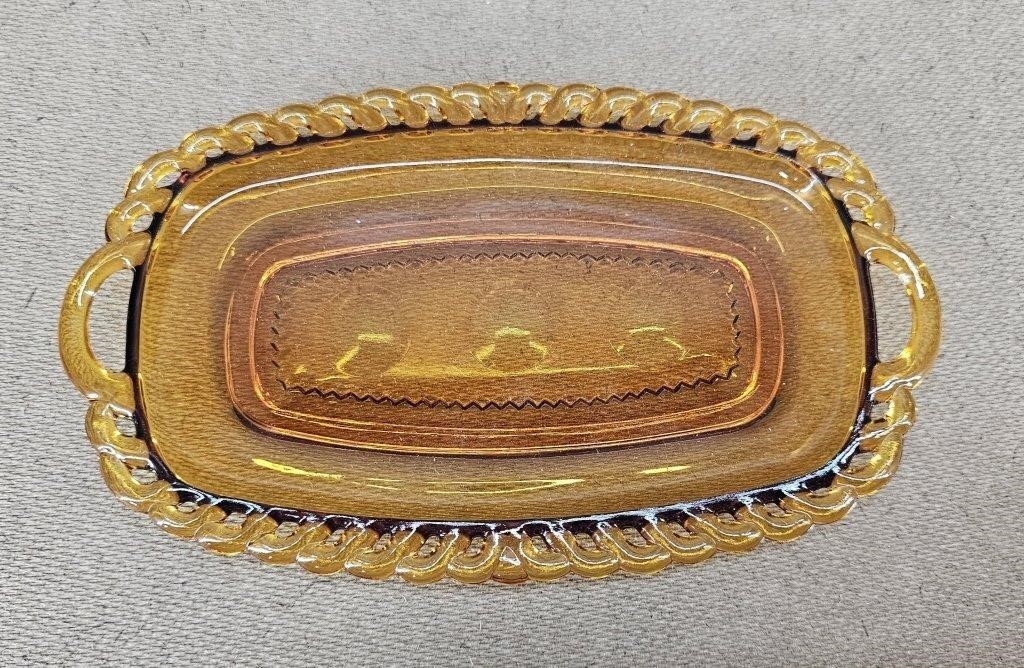 Amber Kings Crown Butter Dish