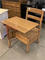 Antique Tiger Oak School House Desk Chair Set