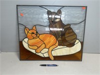 CAT STAINED GLASS WINDOW ART.