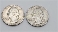 2) 1964 Washington Silver Quarters