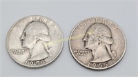 2) 1955 Silver Washington Quarters