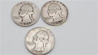 3) 1954 Silver Washington Quarters