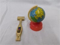 Tin litho globe pencil sharpener, made in USA