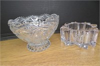 Etched  6" across Crystal Dish, 5" Glass Dish