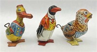 3 Vintage Tin Litho Wind Up Mechanical Birds