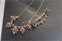 PINK RHINESTON BRACELET AND NECKLACE SET