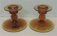 Stunning Amber Depression Glass Candle Holders