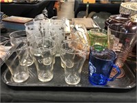 Tray of vintage assorted glasses.