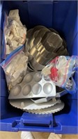 Large Bin Lot Of Older Cake Pans, Toppers Etc