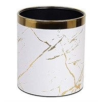 Round Metal Trash Cans with Faux Leather Marble Te