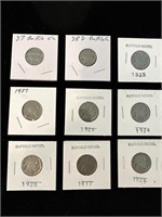 Vintage lot of (9) different Buffalo Nickels