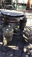 Outdoor Table and Wooden Stools