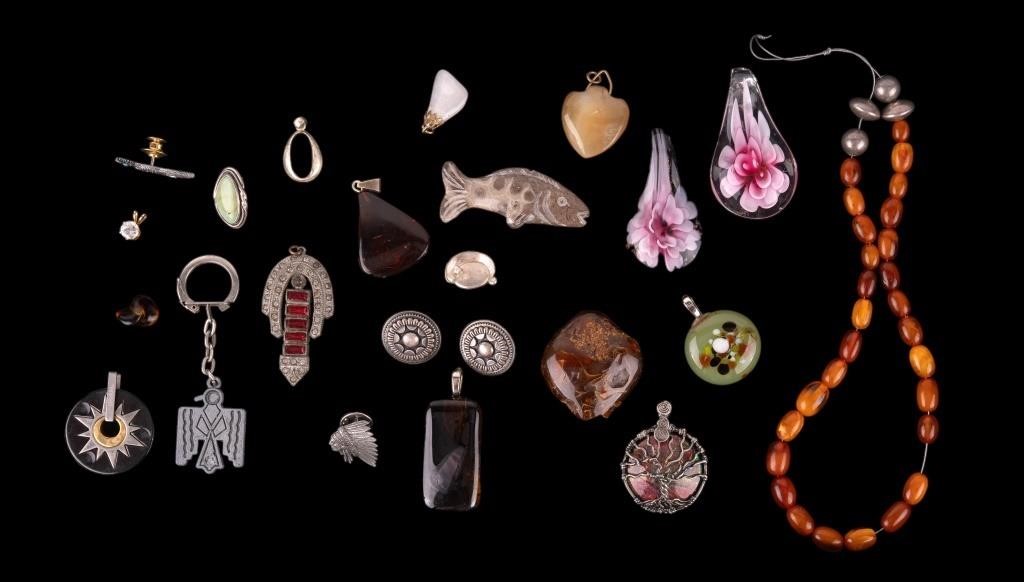 Amber, Art Glass and Semi-Precious Stones