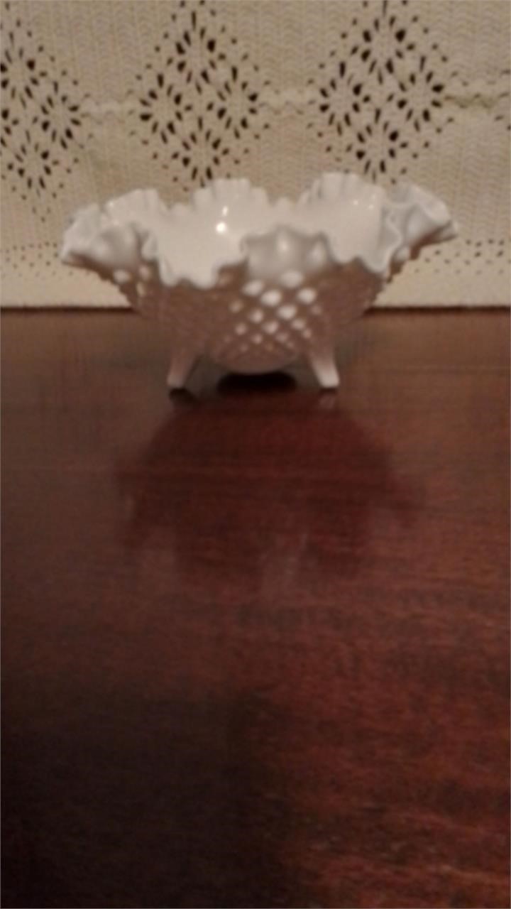 Fenton Milk Glass Three Legged Bowl Hobnail