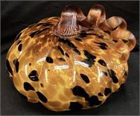 LEOPARD ART GLASS PUMPKIN, 7.5’’ W