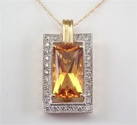 5.45 Ct Citrine Diamond Pendant Necklace 14 Kt