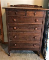 44" 6 Drawer Pine Highboy Dresser