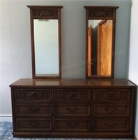 68" 9 Drawer Double Mirror Lowboy Dresser