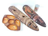 Masques et plat style tribal en bois