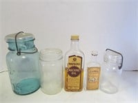 Lot of Vintage Glass Bottles, Canning Jars,