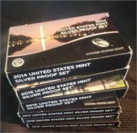 Six (6) Silver Proof Sets 2014 through 2019