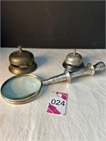 Brass Bell, Bell & Magnifying Glass