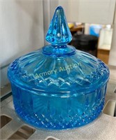 BLUE PRESSED GLASS CANDY DISH