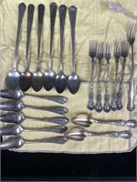 Plated, flatware sets, iced teas, spoons, pickle,