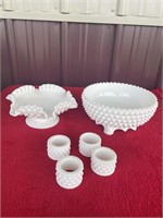 Fenton large hobnail bowl and napkin rings
