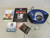 Memorex Stereo CD Player & Assorted Books -