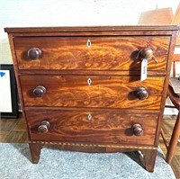 Early Antique 3 Drawer chest, inlaid accents