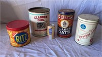 Old Metal Food Cans, Ritz, Baking Powder, Quaker