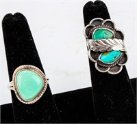 Jewelry Sterling Silver Lot of Two Turquoise Rings