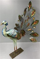 Painted Metal Peacock Figure