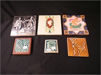 Six art pottery tiles decorated with people,