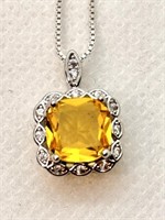 1.ct Citrine Pendant w/ Sterling Box chain