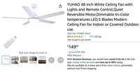 48 inch White Ceiling Fan with Lights and Remote