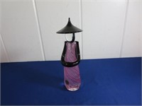 Murano Glass Black Pink Latticino Swirl Ribbon