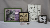 Decor lot, framed cloth, 15.5 X 12.5", home sign,